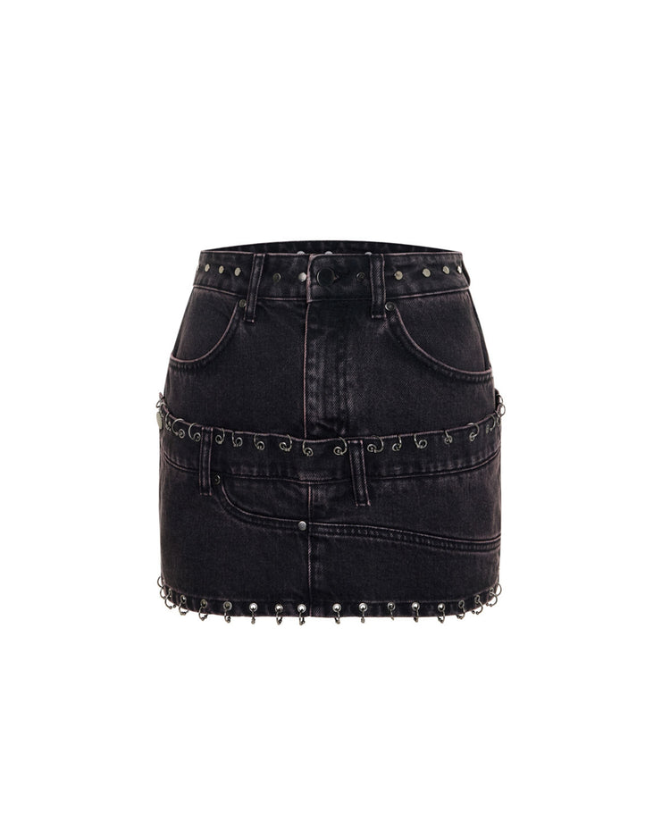 Piercing Detaylı Denim Etek
