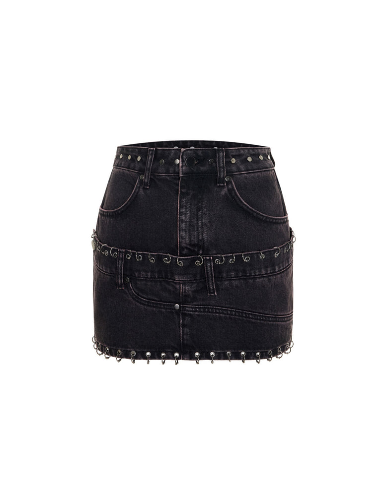 Piercing Detaylı Denim Etek