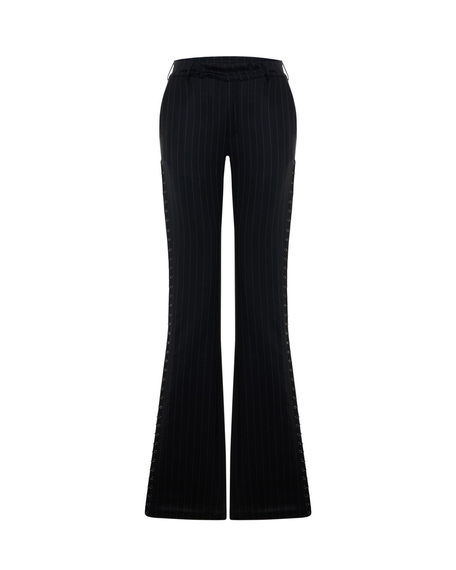 Piercing Detailed Flare Pants In Pinstripe