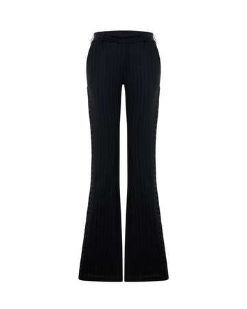 Piercing Detailed Flare Pants In Pinstripe