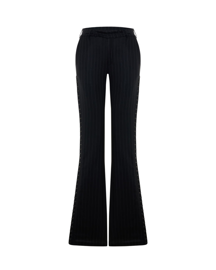 Piercing Detailed Flare Pants In Pinstripe