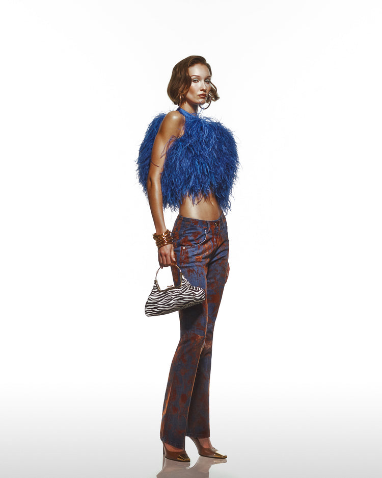 Flok Kaplamalı Denim Jean – Düşük Bel