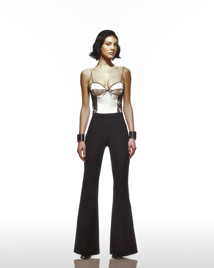Corsetted Jumpsuit With Satin And See-Through Bustier