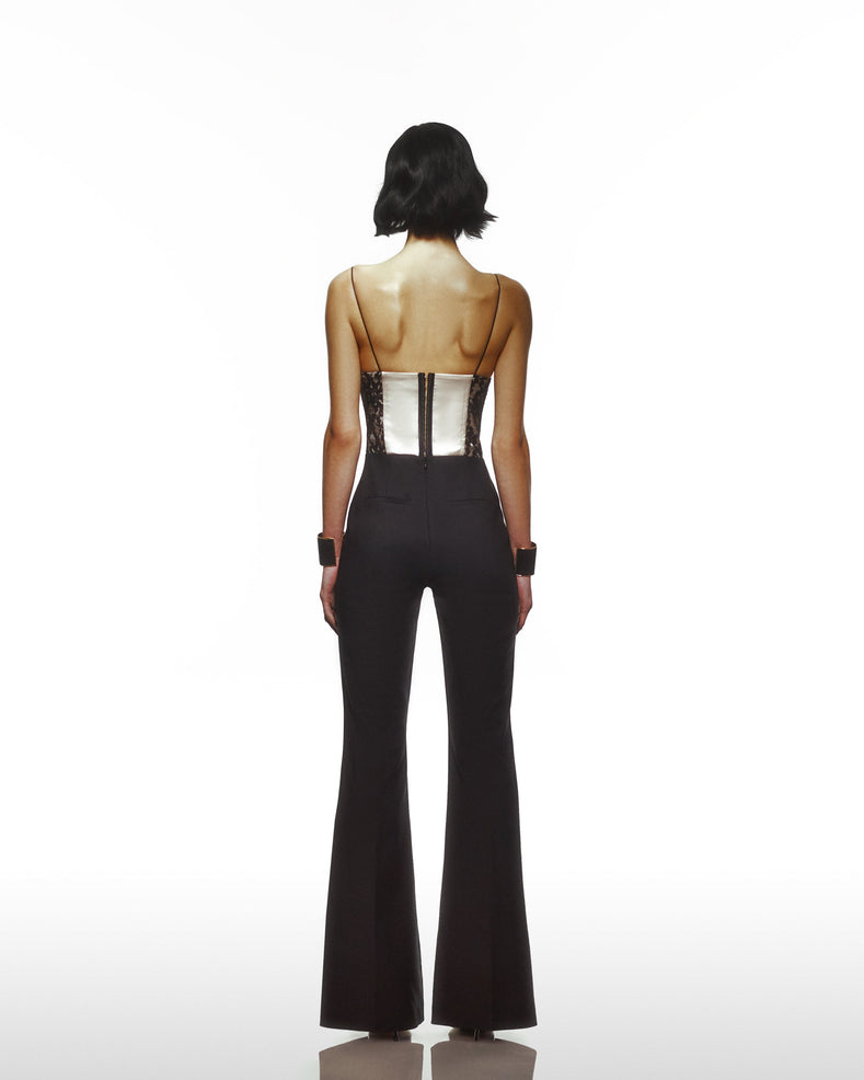Corsetted Jumpsuit With Satin And See-Through Bustier