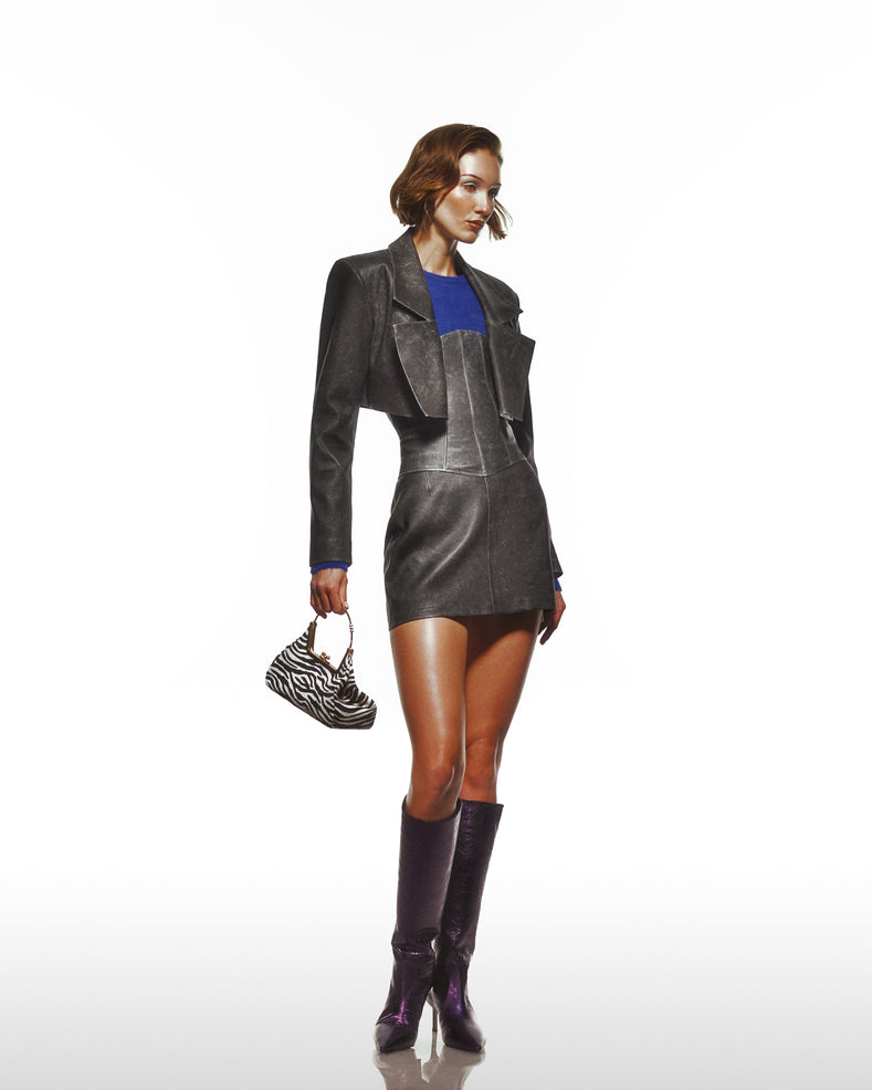 Eskitme Efektli Süper Dar Deri Korse