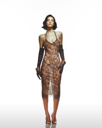 Siyah Dantel İnce Askılı Dar Elbise