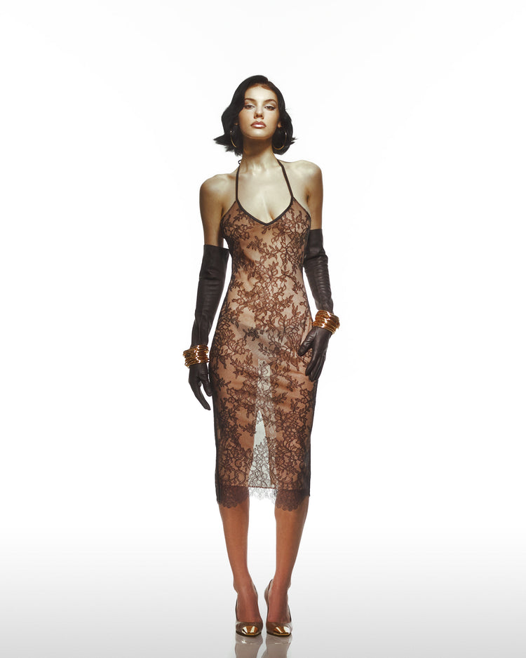 Siyah Dantel İnce Askılı Dar Elbise