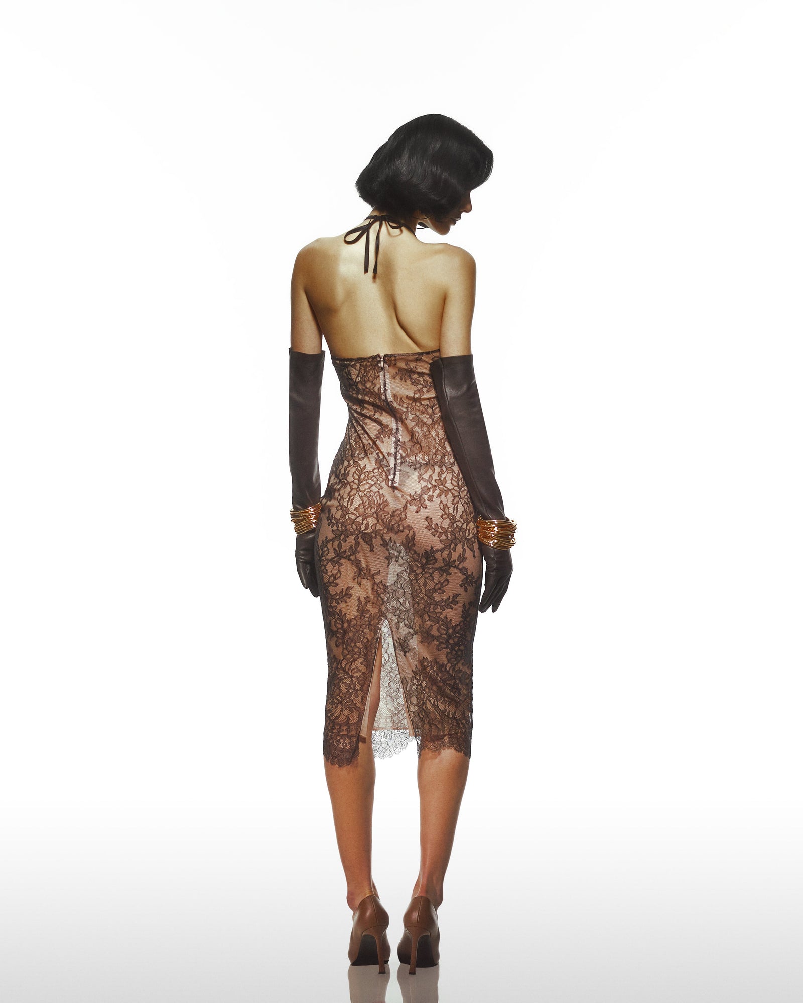 Siyah Dantel İnce Askılı Dar Elbise