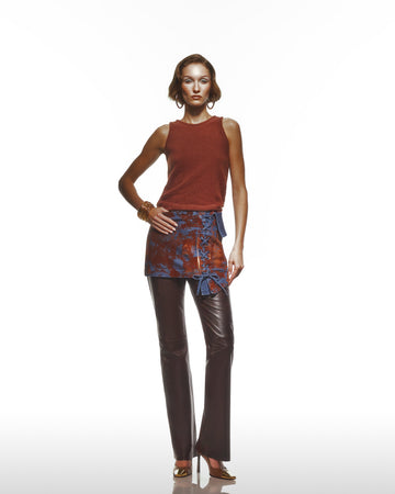 Flok Kaplamalı Denim Mini Etek