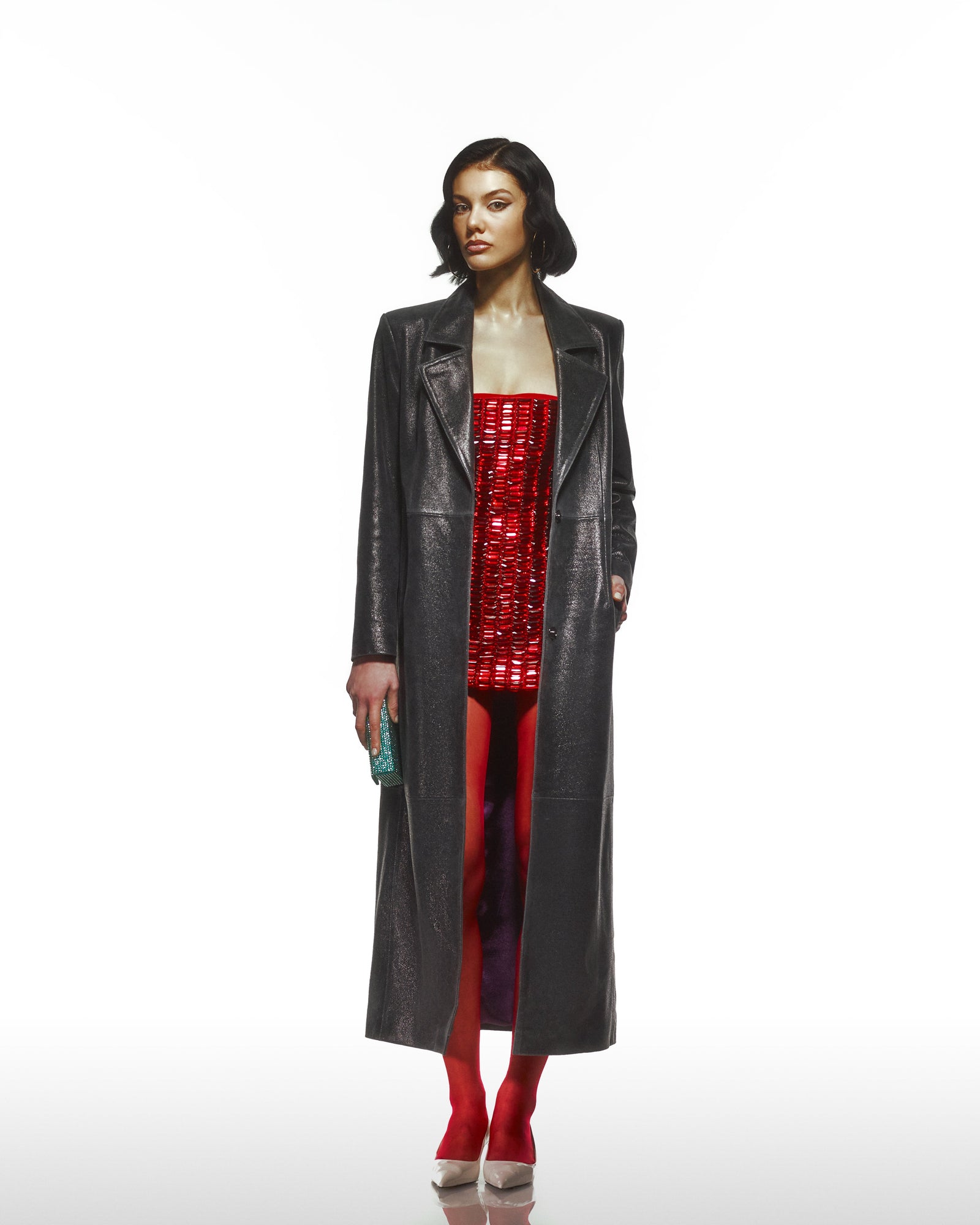 Mor Astarlı Eskitme Efektli Deri Trençkot