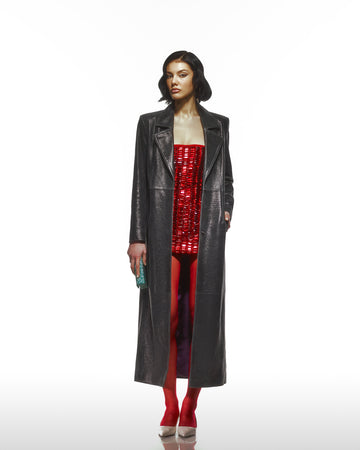 Mor Astarlı Eskitme Efektli Deri Trençkot