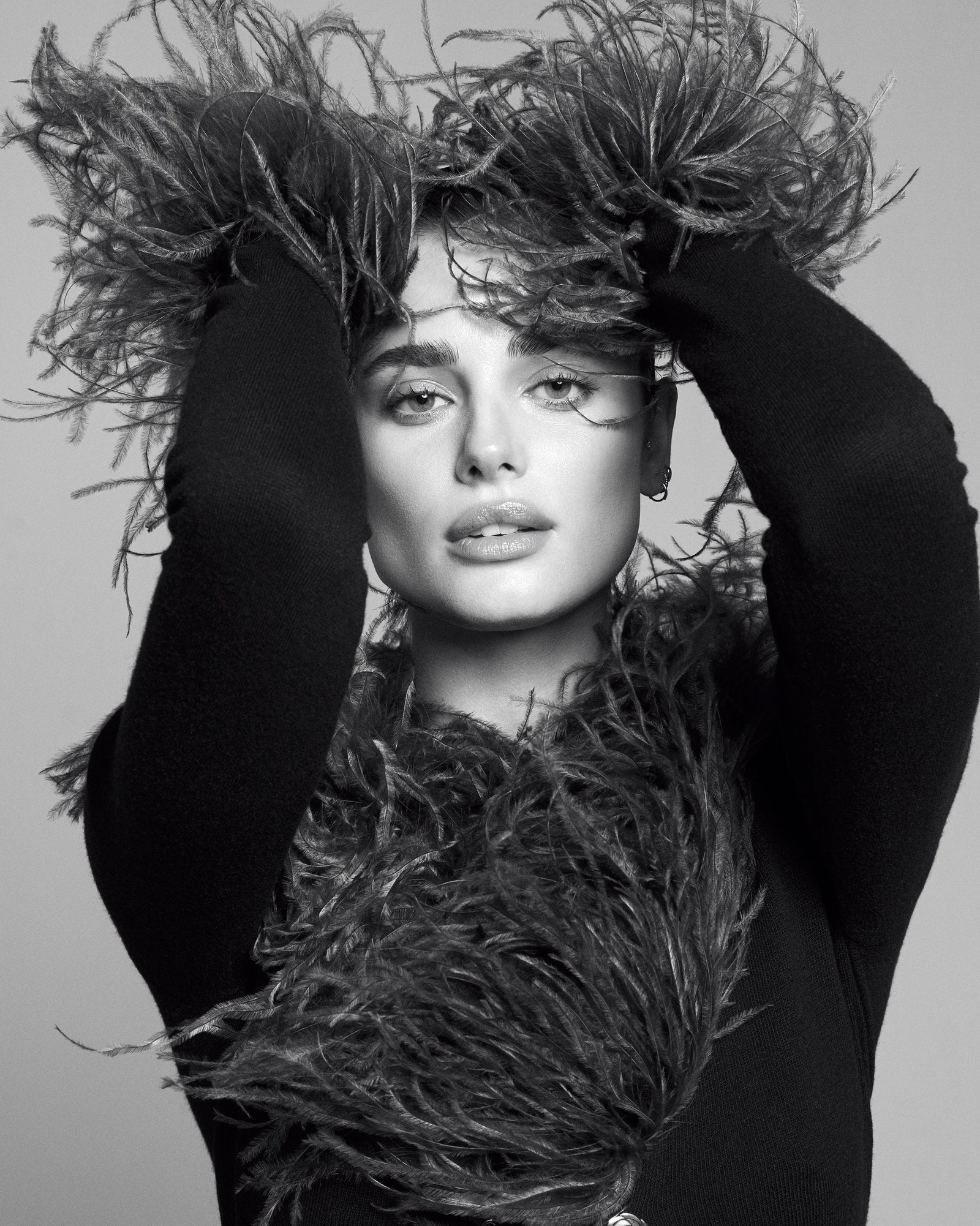 Ostrich Trimmed Black Soft Knit Cardigan