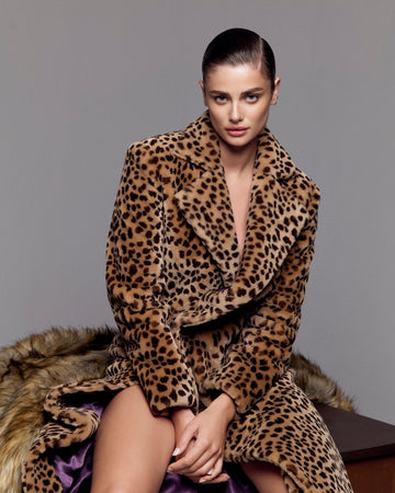  Mor Saten Astarlı Animal Desen Pony Tüy Kürk Kaban