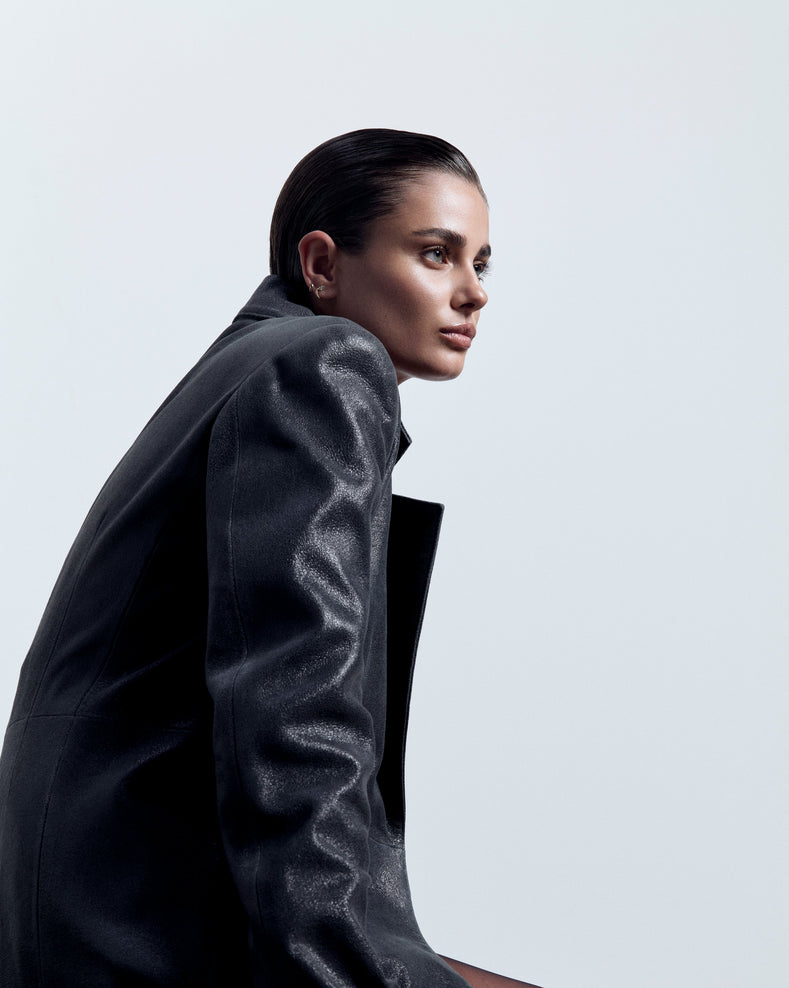 Mor Astarlı Eskitme Efektli Deri Trençkot