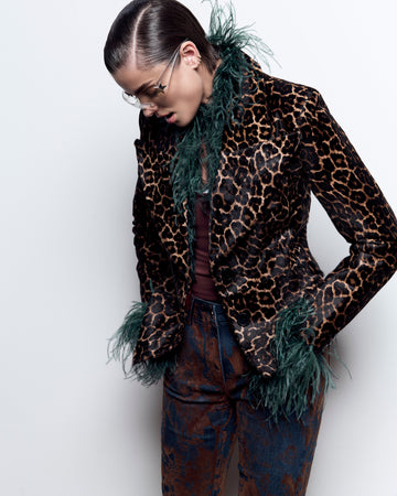 Leopar Desen Pony Tüy Blazer Ceket