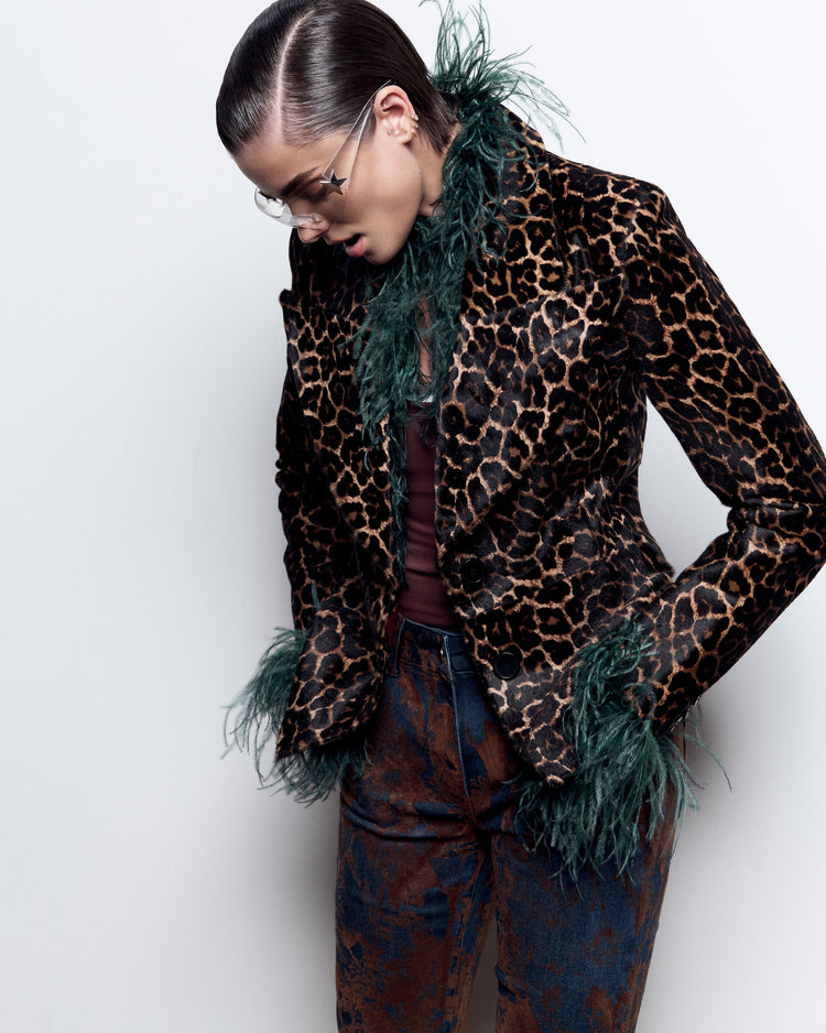 Leopar Desen Pony Tüy Blazer Ceket