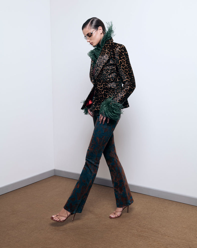 Leopar Desen Pony Tüy Blazer Ceket