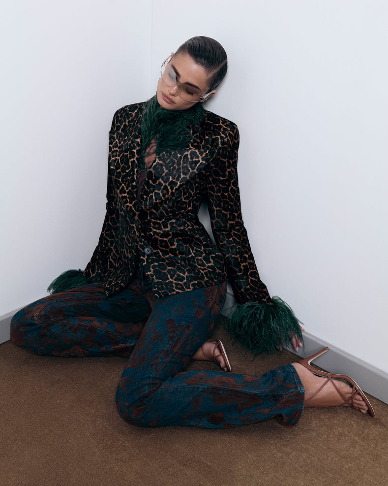 Leopar Desen Pony Tüy Blazer Ceket