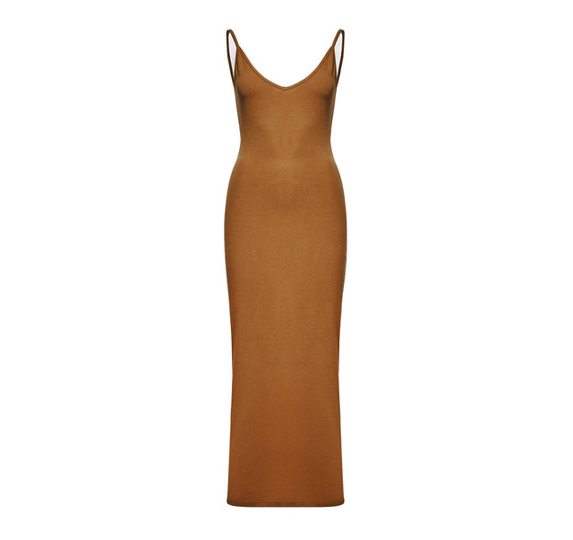 Camel Midi Dresssoft Textured Brown Midi Dress