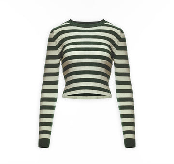 Beyaz Yeşil Çizgili Yumuşak Dokulu Kazak