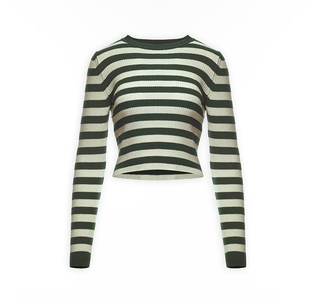 White Green Stripped Soft Sweater