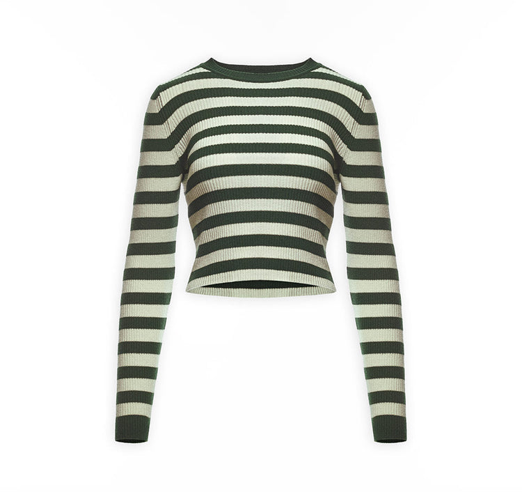 White Green Stripped Soft Sweater