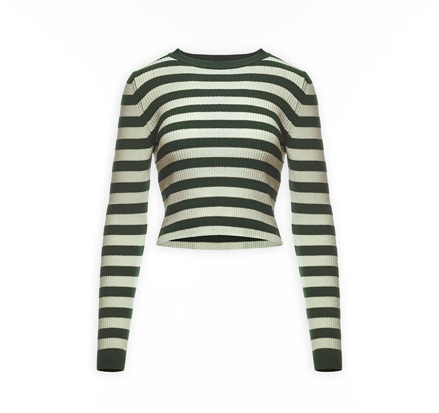 White Green Stripped Soft Sweater