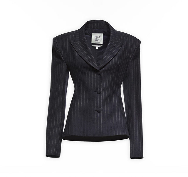 Stripped Backless Blazer Jacket With Shoulder Padded