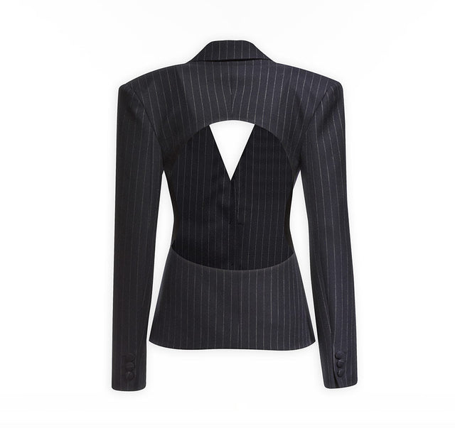 Stripped Backless Blazer Jacket With Shoulder Padded