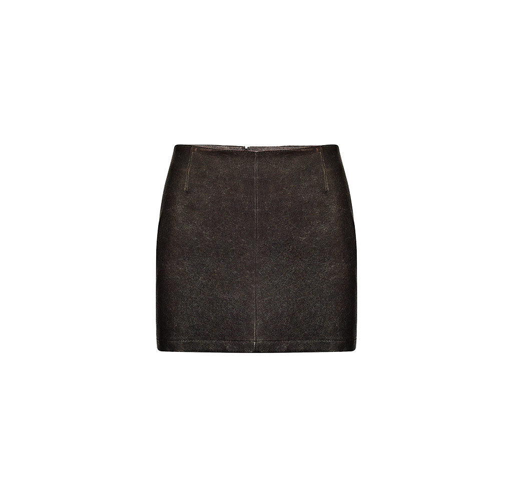Distressed Effect Super Mini Leather Skirt