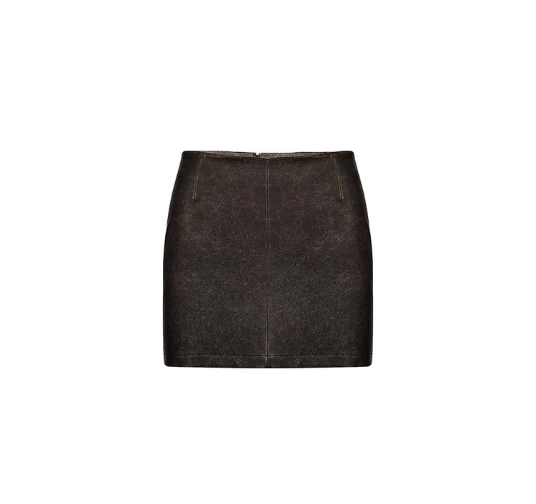 Distressed Effect Super Mini Leather Skirt