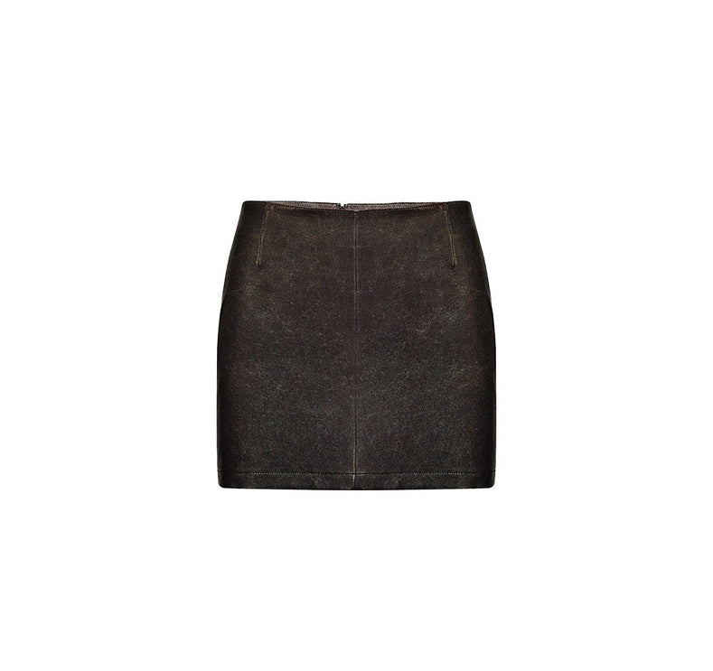 Distressed Effect Super Mini Leather Skirt