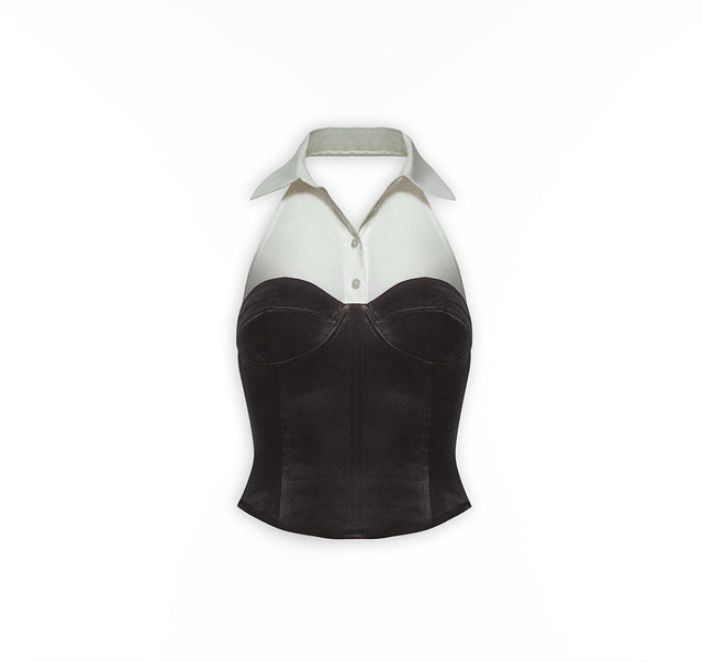 Corsetted Sleveless Poplin Shirt