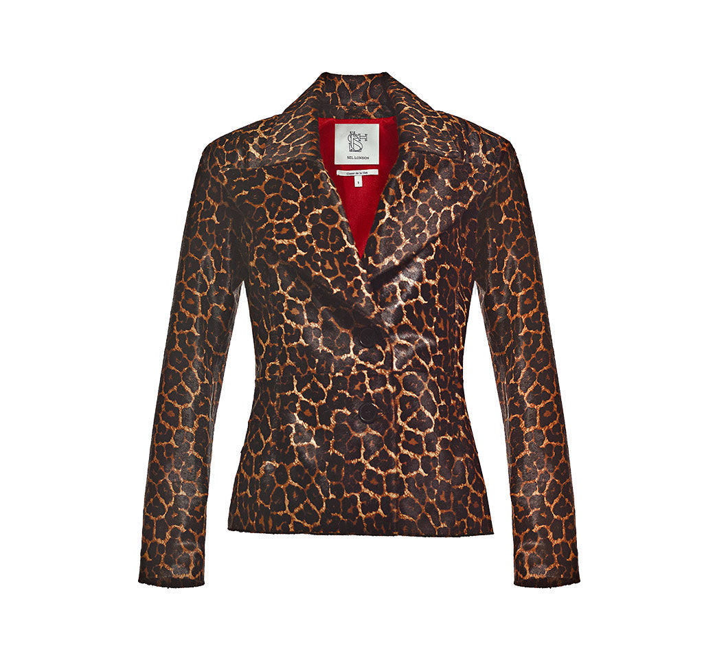 Leopar Desen Pony Tüy Blazer Ceket