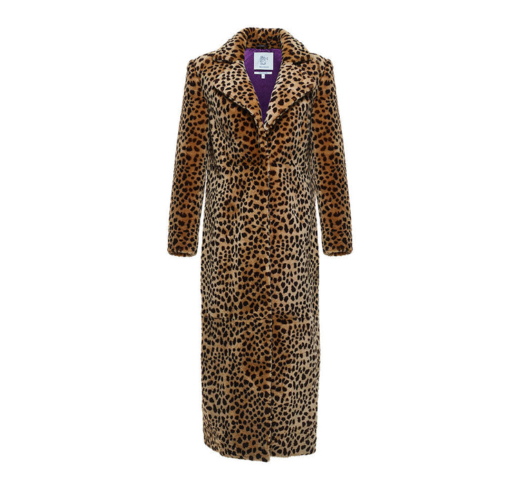 Animal Print Pony Hair Fur Coat With Purple Satin Lining