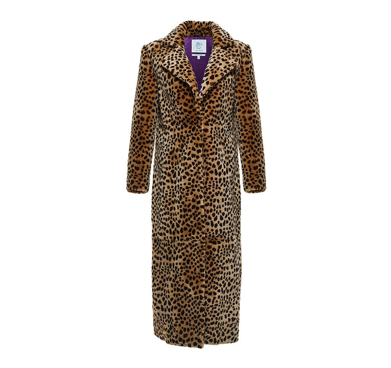 Animal Print Pony Hair Fur Coat With Purple Satin Lining