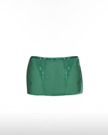 Low-rise Green Satin Mini Skirt With Brand Belt