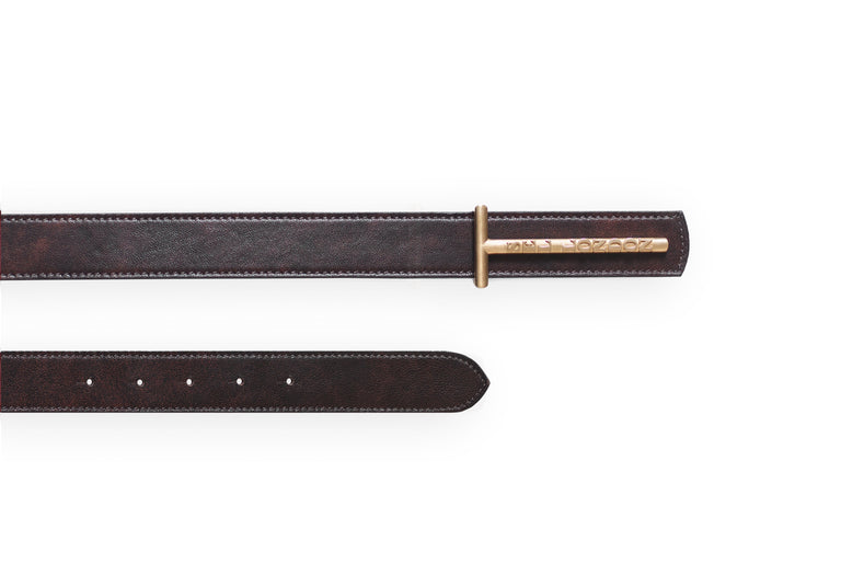 Marka Logolu Kahverengi Deri Kemer Çanta Seti