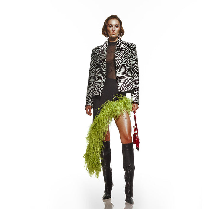 Zebra Desen Pony Tüyü Blazer Ceket